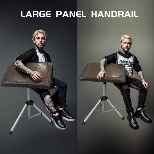 XL Tattoo Arm Rest Stand - Heavy Duty Steel - Portable Tattoo Armrest with Thick Soft Eco Leather Pad & Metal Base - Extra Wide and Long Pad - 180 Rotating Arm Rest