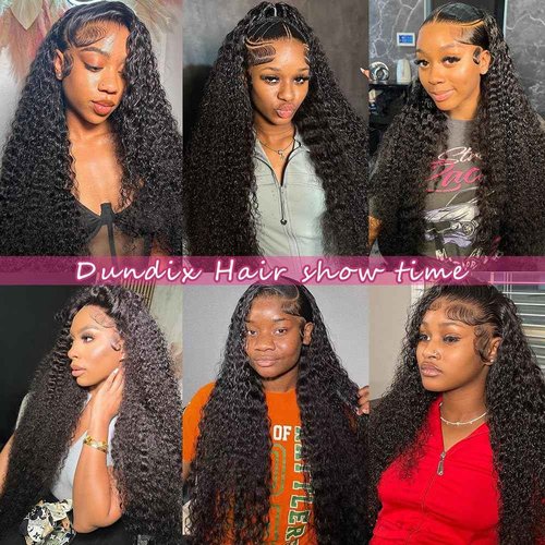 Dundix Deep Wave Lace Front Wigs Human Hair 13x6 HD Lace Front Wigs 200 Density Deep Curly Glueless Wigs Pre Plucked Curly Human Hair Wig for Women 16 Inch