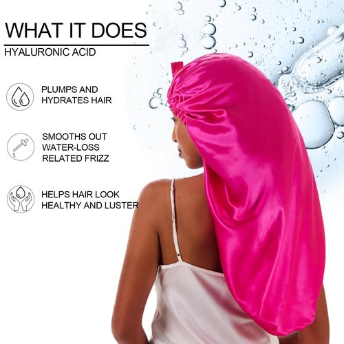 PROMEED 100% Mulberry Silk Bonnet for Long Hair, Hyaluronic Acid Infused Silk Sleep Cap for Long Braids and Locs, Hydrating Hair Care Accessory for Healthy Hair Maintenance (FUCHSIA)