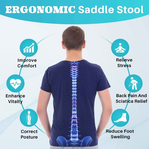 YEEZEE Saddle Stool Ergonomic- Comfortable Rolling Saddle Stool with Wide Thick Saddle Seat Padding, Swivel Adjustable Saddle Chair with Wheels and Ring Pedal for Medical Massage Salon (Brown)