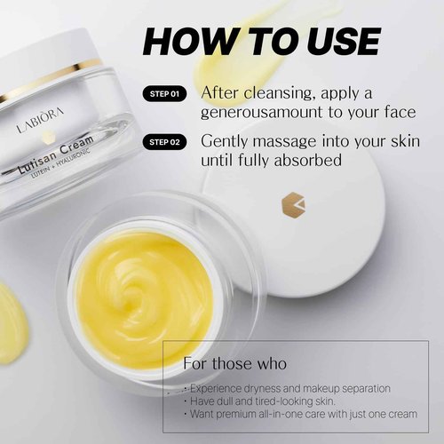 Labiora Lutisan Facial Moisturizer - Lutein, Niacinamide & Natural Extracts Daily Cream for Face with Soothing & Cooling Care with Hydration, and Gentle Skin Support K-Beauty (1.69 fl. oz/50ml)