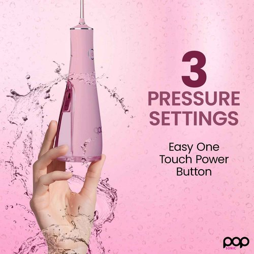 Pop Sonic Typhoon Water Flosser (Pink), Includes 4-Tip Portable Water Teeth Cleaner Picks, Rechargeable Water Dental Picks for Cleaning w/ 3 Speeds, IPX7 Waterproof Water Dental Flosser
