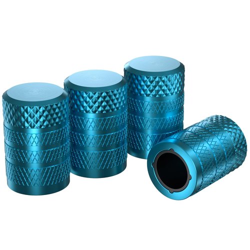 CKAuto Tire Valve Stem Caps, Cyan, 4 pcs/Pack, Anodized Aluminum Tire Valve Cap Set, Corrosion Resistant, Universal Stem Covers for Cars Trucks Motorcycles SUVs and Bikes