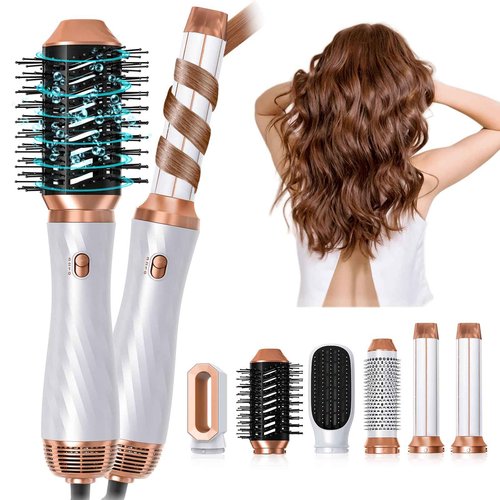 6 in 1 Hair Dryer Brush, Upgrade Detachable Blow Dryer Air Styler Wrap Curler, Hot Air Brush Curly Twist Curling Iron, Negative Ion Blow Dryer Hot Styler, Travel Hair Styling Tool