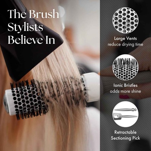 Olivia Garden Ceramic + Ion Round Thermal Hair Brush - Not Electrical - Professional Blowout Brush for Normal to Thick Hair - 1" to 2 1/8 Diameter Barrel - White and Grey - CI-25,CI-35, CI-45, CI-55