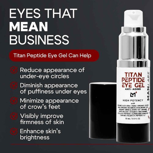 Man Labs Titan Peptide Anti-Aging Under Eye Gel for Men – Reduce Appearance of Puffiness, Dark Circles, Eye Bags, & Sagging – DMAE, Niacinamide, Hyaluronic Acid, Peptides – All Skin Types – Unscented