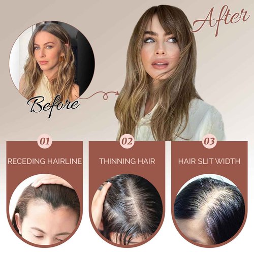 Hair Toppers for Women Real Human Hair 4.5x3inch Swiss Base Hairpieces, Human Hair Toppers for Women with Bangs (Ombre Light Brown with Blond Highlight)