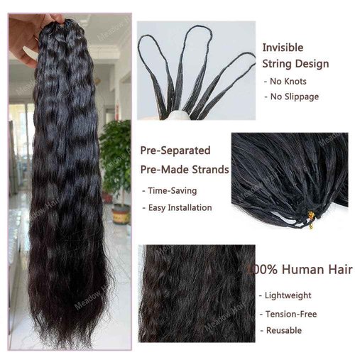 Knotless Crochet Human Hair Braids Extensions Pre Separated Wet and Wavy Brazilian Virgin Human Hair Braiding Bundles With Threading for Black Women Micro Link Meadow Hair 16inch 120g