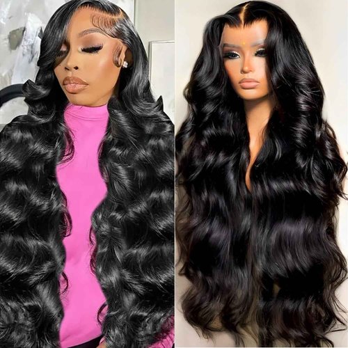 Samrabeauty 30 Inch 13x6 Lace Front Wigs Human Hair 200 Density Body Wave Lace Front Wigs Human Hair HD Lace Wigs for Women Pre Plucked Frontal Natural Black