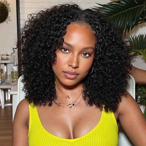 CUMASE Kinky Curly Half Wig Human Hair 200 Density 3 In 1 Seamless Flip Over Half Wig 20 Inch Glueless Wig with Drawstring No Lace for Women Beginner Friendly