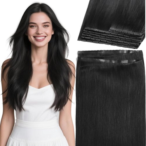 Lacer Black Human Hair Weft Extensions 16 Inch Seamless Micro Beads Butterfly Extensions Human Hair Natural Black Double Invisible OVO Remy Hair Extensions 100G 1 Pcs 31.5" (80Cm)