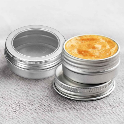 uxcell 2 Oz Tin Cans, 40 Pcs Aluminum Round Tins, Travel Sized Small Metal Tins Cosmetic Sample Containers with Clear Lid for Lotion Bars Beard Balms Candles, White