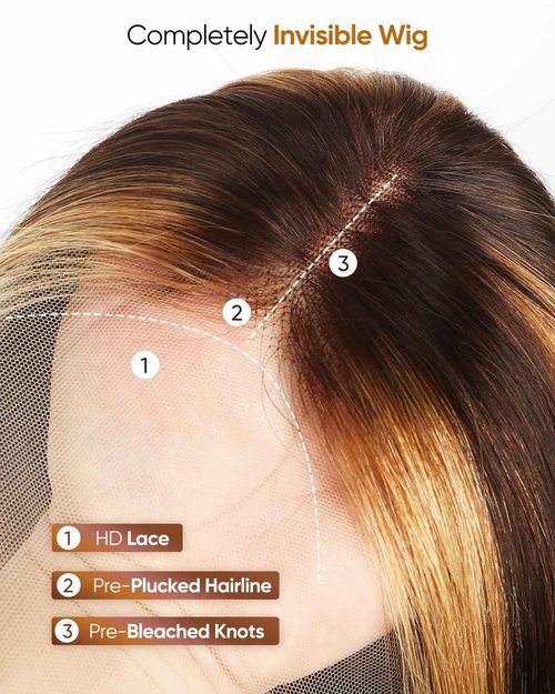 CLong Highlight Ombre Lace Front Wig Human Hair, 13x4 Straight 4/27 Honey Blonde HD Lace Front Wig Pre Plucked 200% Density Colored Lace Front Wigs for Black Women 22Inch