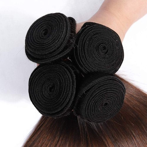 BLACKMOON HAIR Brazilian Virgin Ombre Hair Silky Straight Hair Weave One Bundle Unprocessed Virgin Human Hair Extensions T1B/4/27 Mixed Length (28)