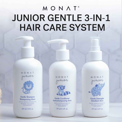 MONAT Junior Gentle 3-in-1 Hair Care System - Shampoo, Conditioner, Detangler for Children (8 fl. oz./6 fl. oz.)