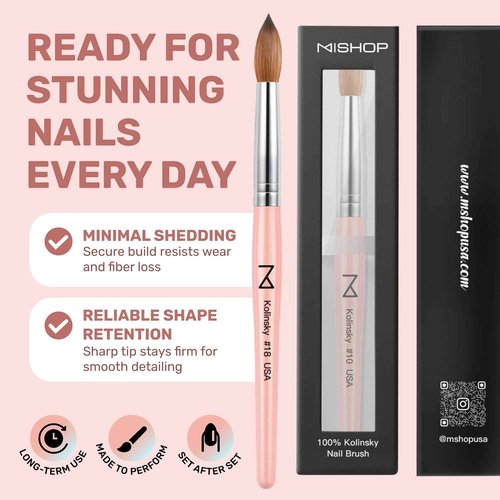 M – Majesti Pink 100% Kolinsky Acrylic Nail Brush | Professional Acrylic Sculpting & Application Brush | Handcrafted Premium Nail Art Tool for Nail Technicians (#18)