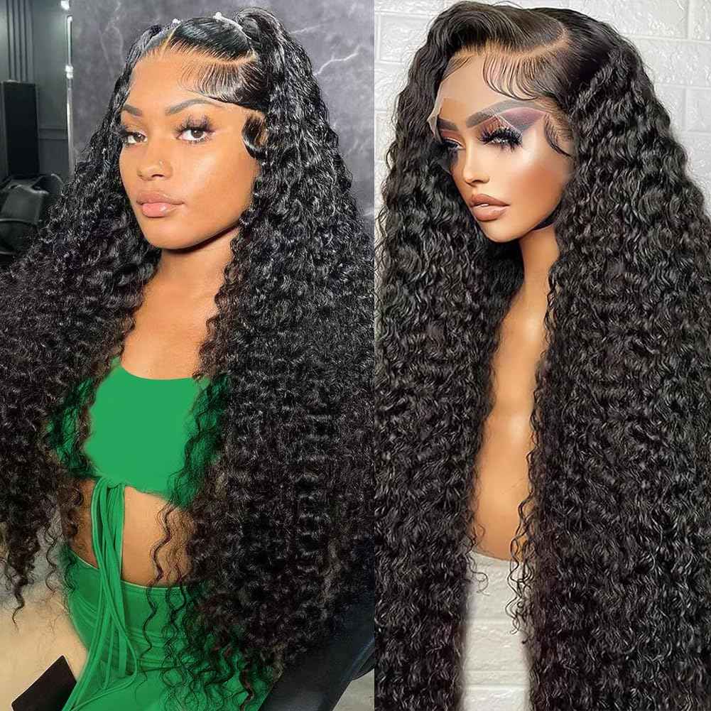 30 Inch Deep Wave Lace Front Wig Human Hair 13x6 HD Pre Plucked 200% Density Deep Curly Lace Frontal Wig for Women