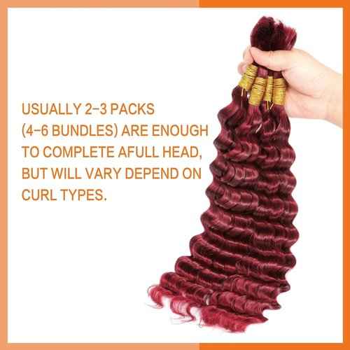 Aikebi Curly Burgundy Braiding Human Hair 100g 22 Inch 99J Burgundy Deep Water Wave Bulk Human Hair for Braiding No Weft Brazilian Virgin Deep Curly Human Hair Extensions for Boho Braids