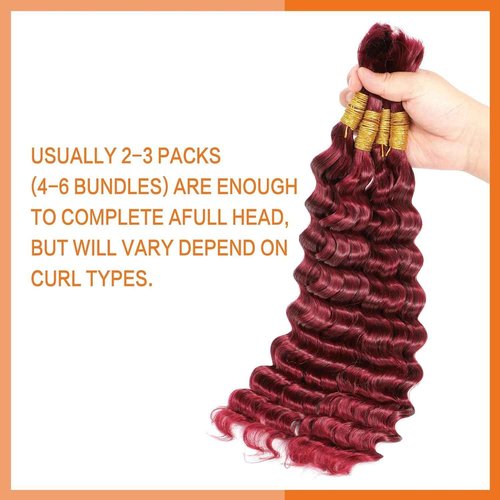 Ubinica Color Burgundy Deep Wave Human Braiding Hair for Boho Braids 2 Bundles Total 100g 24 Inch Deep Wave Bulk Braiding Hair for Boho Braids