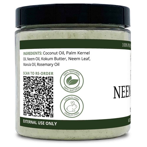 Zatural Neem Butter 4 Pack - Coconut Oil, Neem Oil and Leaf, Marula Oil, Kokum, Rosemary, For Sensitive Skin, Itchy Skin, 8 oz (4-Pack)