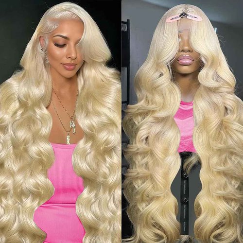 Jewhaut 613 13x6 Lace Front Wig Human Hair 28 Inch Body Wave Blonde Wig Human Hair 613 HD Transparent Lace Frontal Wigs Human Hair Pre Plucked Blonde Wig