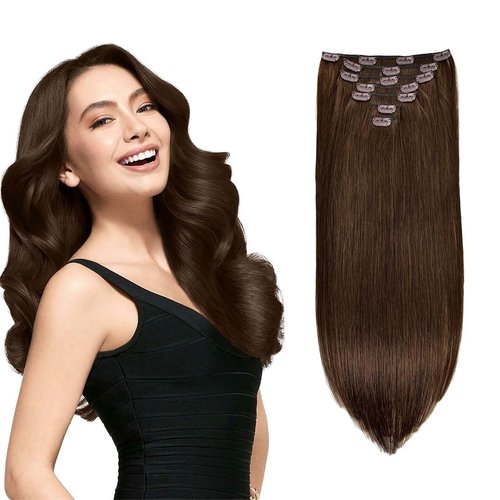 GEELOOK Clip in Hair Extensions Real Human Hair 120g 20 inch Darkest Brown #2 Color 7pcs Remy Human Hair Extensions Clip in Straight Thick Natural Hair Extensions