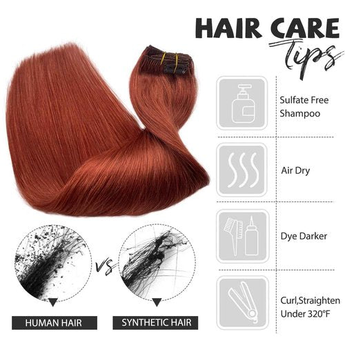 Belaved Clip in Hair Extensions 20 Inch 5PCS 70g Auburn in Real Human Hair Extensions Seamless Invisible Straight for Women Red #135