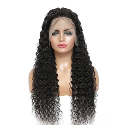 Water Wave Lace Front Wigs Human Hair 13x4 HD Lace Front Wigs Glueless Brazilian Virgin Human Hair Wigs Pre Plucked with Baby Hair 180% Density Wet and Wavy Curly Wigs for Women Natural Black 28 Inch
