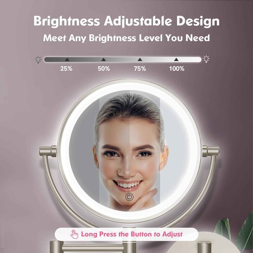 FASCINATE Upgraded Wall Mounted Makeup Mirror with Lights, Super Large Double Sided 1X/10X Magnifying Mirror for Bathroom, 360° Swivel Extendable Plug Touch Sensor Vanity Mirror