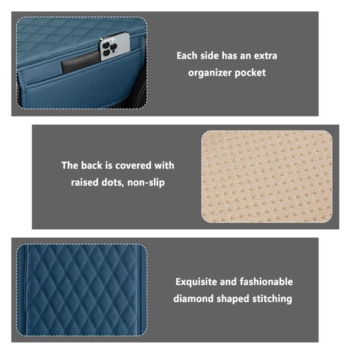 Upgraded Car Center Console Cover,Microfiber Leather Car Armrest Cover Cushion with 2 Storage Bags,Universal Car Armrest Storage Box Interior Accessories for Most Cars (Blue)