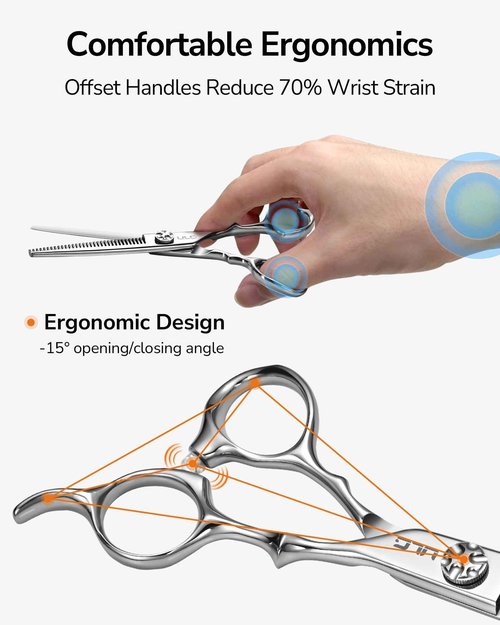 ULG Hair Cutting Shears & Thinning Scissors Kit, Japanese 440C Stainless Steel, Professional Barber Scissors Set for Home and Salon, 6.7-Inch 2.2oz Lightweight, Ergonomic Offset Handles