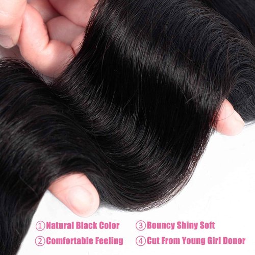 Douyin Brazilian Body Wave 3 Bundles Human Hair 12A 100% Unprocessed Virgin Human Hair Weave Bundles Deals Natural Black Color (1B Black，12 14 16)