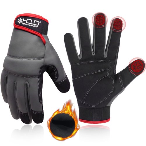 HANDLANDY Winter Work Gloves for Men & Women, Utility Mechanic Touch Screen Working Gloves for Gardening, Driving, Tool Handling, Construction (Grey, Large)