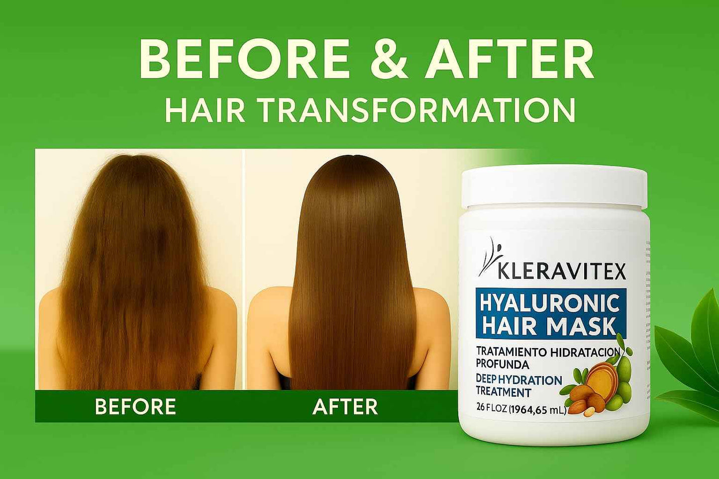 Kleravitex Hyaluronic Hair Mask Formulated With a Rich Blend of Olive Oil and Jojoba Oil to Provide Intense and Lasting Hydration for Dry or Damaged Hair, Restore Vitality and Shine (60 OZ)