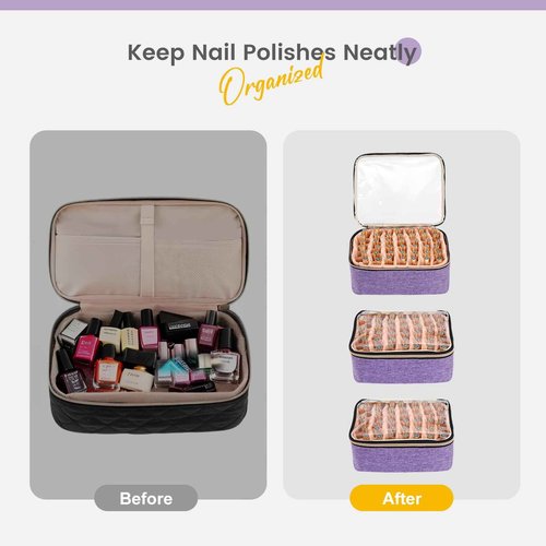 Hautton Nail Polish Organizer Holds 126 Bottles & Nail Lamp, Extra Large Nail Kit Supplies Storage Bag with 3 individual drawers, Portable Nail Organizers Travel Case for Manicurist -Purple