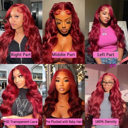 99J Burgundy Lace Front Wigs Human Hair 13X4 HD Lace Human Hair Wigs 180% Density Red Body Wave Human Hair Wigs Pre Plucked Bleached Knots Lace Front Wig With Baby Hair (22inch, 13x4 Burgundy)