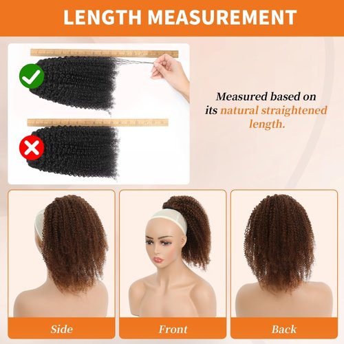 Afro Kinky Curly Ponytail Human Hair 150% Density Brazilian Virgin Hair 4C Afro Puff Drawstring Ponytail Extension for Black Women Dark Brown Color （22 Inch 4#）