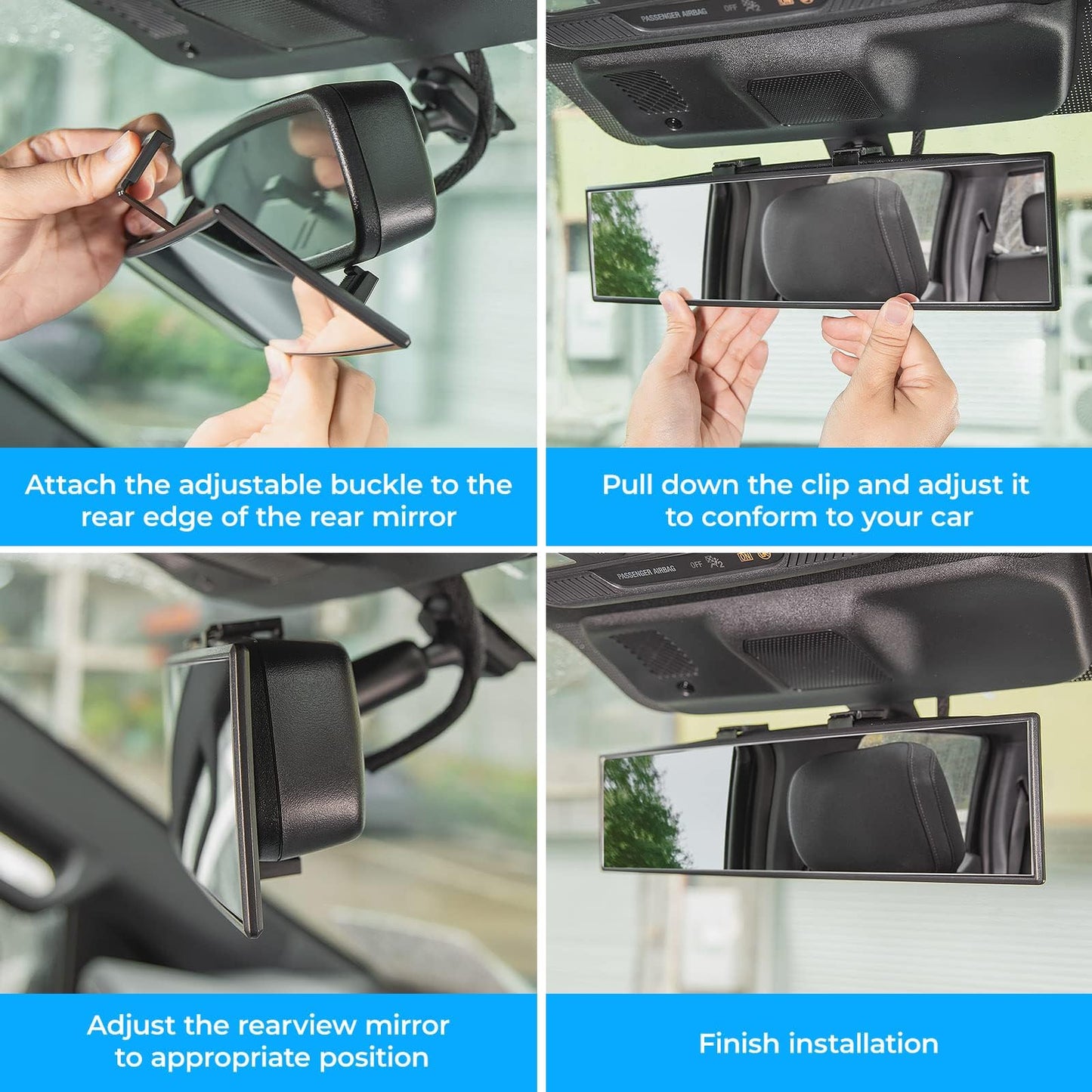 JOYTUTUS Rear View Mirror, Universal 11.81 Inch 2 Pack Panoramic Convex Rearview Mirror, Interior Clip-on Wide Angle Rear View to Reduce Blind Spot Effectively for Car SUV Trucks - Clear