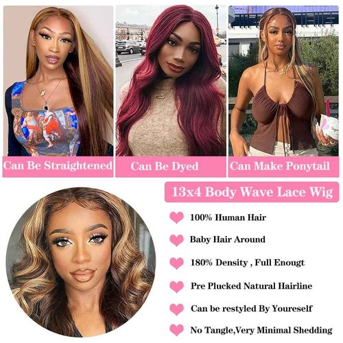 yamduly Honey Blonde Lace Front Wig Human Hair 13x4 HD Transparent 4/27 Highlight Ombre Lace Front Wigs Human Hair Pre Plucked With Baby Hair 180% Density Glueless Wig 18 Inch