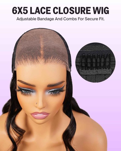 Megalook hair 6x5 Glueless Wigs Human Hair Pre Plucked Pre Cut 210% Density for Women Drawstring Wig Human Hair with Baby Hair Wear and Go Body Wave Wig Pre Plucked with Natural Hairline(20 Inch)