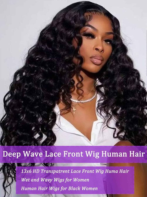 ALYOGA Deep Wave Lace Front Wig 13x6 Soft Remy Virgin Human Hair 180% Density HD Lace Frontal Wigs for Black Women Natural Color Pre Plucked Hairline