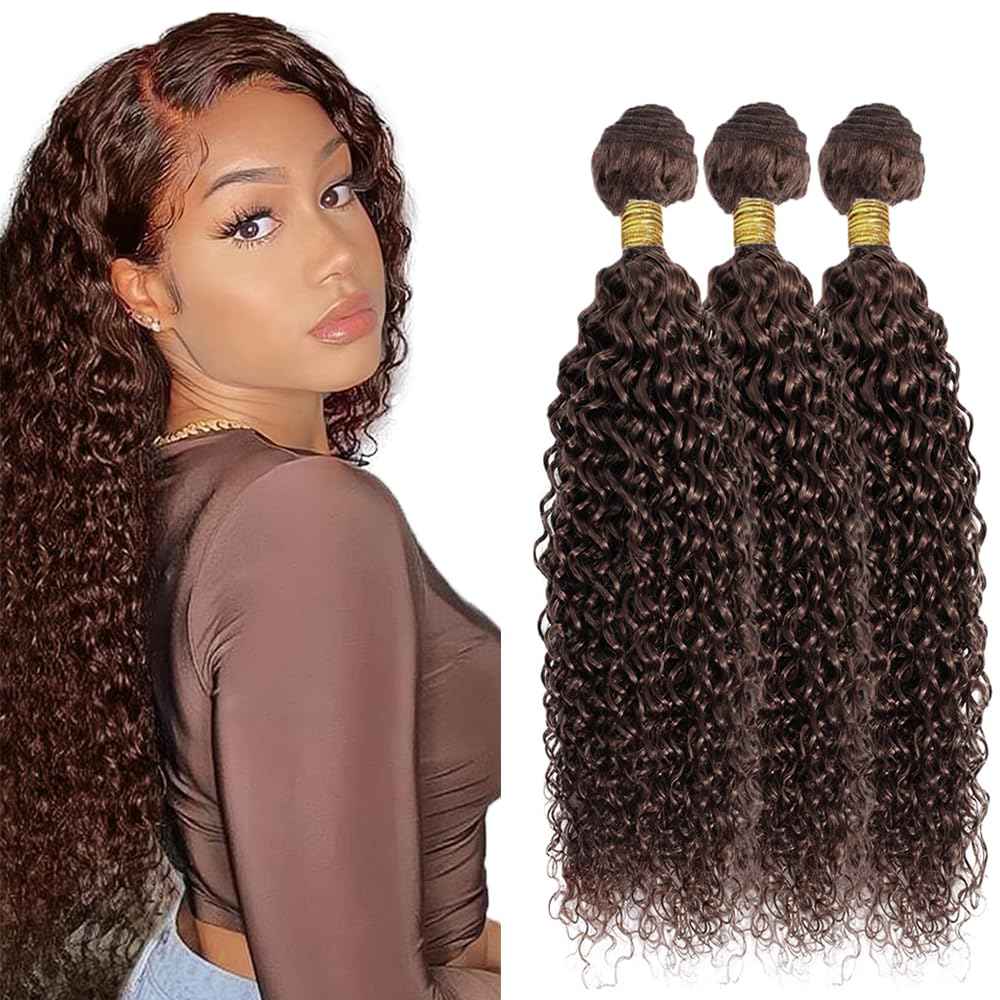 28 30 32 Inch DiexrLamx Hair Brown Bundles Color 4 Kinky Curly Bundle Brazilian Virgin Hair 3 Bundles Double Weft Color 4 Bundle Hair Weave