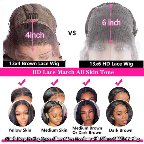 Bestdilin 13x6 Straight Lace Front Wigs Human Hair 28 Inch HD Transparent Lace Frontal Wigs Pre Plucked with Baby Hair 200 Density100% Human Hair for Black Women Natural Color