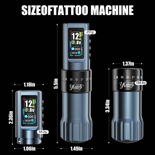 Tattoo Gun Kit for Professionals, Wireless Tattoo Pen Machine Set with 7 Strokes Length, 2pcs 1,600 mAh Battery for Artists Tattoos Supply (black-machine)