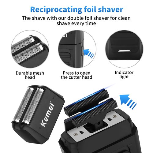KEMEI Professional Hair Clippers for Men, Cordless Barber Clipper Beard Trimmer Foil Shaver Nose Eyebrow Ear Trimmer Set, USB Charging Complete Electric Hair Cutting Grooming Kit with 11 Guide Combs