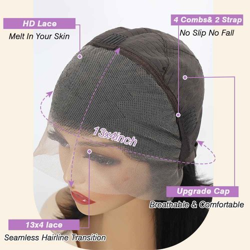 Beauty Queen 16A Straight Lace Front Wigs Human Hair 13x4 HD Lace Wigs Pre Plucked 220 Density 20 Inch Straight Human Hair Wigs Brazilian Remy Human Hair Frontal Wig for Women Natural Black Color