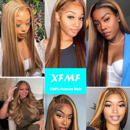 XFMF Straight Lace Front Wigs, 13x4 HD Transparent Straight Lace Frontal Wigs Human Hair with Baby Hair 180% Density Bleached Knots Virgin Glueless Human Hair Wigs (4-27, 26 inch)
