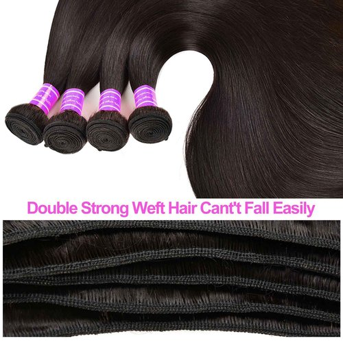 fphko 12A Human Hair Bundles Straight 4 Bundles 100% Unprocessed Brazilian Virgin Hair Double Weft Bundles Deals Human Hair Straight Human Hair Extensions Natural Color (4 Bundles, 24242424)
