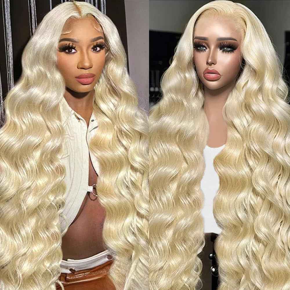 KEGOO 613 Lace Front Wig Human Hair Blonde Wig Human Hair 12A 13x6 Body Wave Blonde Lace Front Wigs Pre Plucked 200% Density 613 Blonde Wig 22 Inch