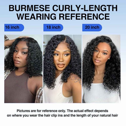 Cecycocy Extension Full Head For Black Women Burmese Curly Clip in Hair Extensions Real Human Hair Messy Curly Clip Ins for Women Brazilian Remy Human Hair Natural Black 22Inch